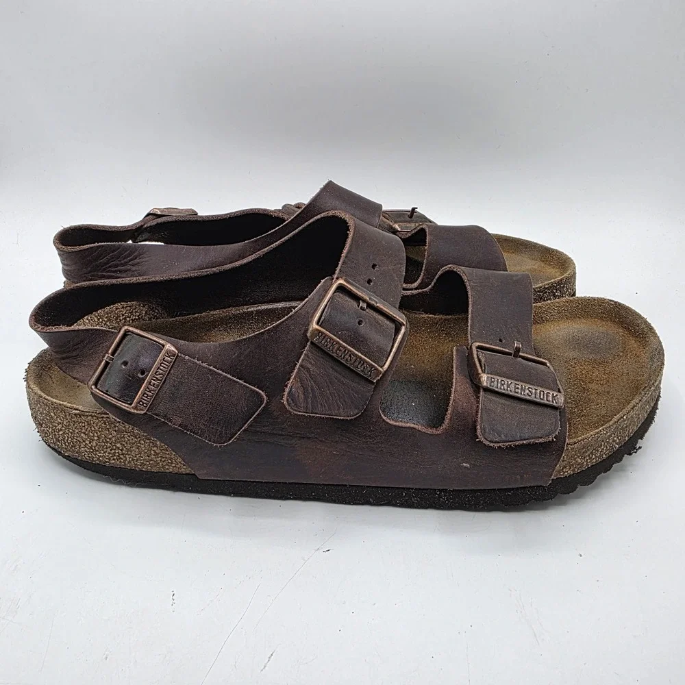 Birkenstock Milano Sandals SZ 43 Mens US 10-10.5 Habana Brown Oiled Leather